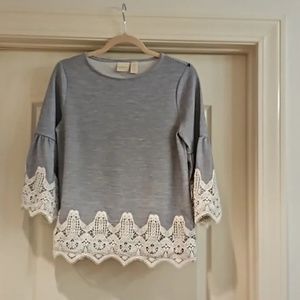 Chicos Lace Trim Shirt Petite